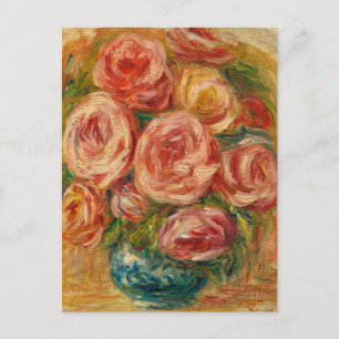 Postal Jarrón de Rosas de Renoir