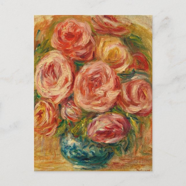 Postal Jarrón de Rosas de Renoir (Anverso)