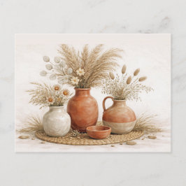 Postal Jarrón de terracota boho neutral con botánica seca