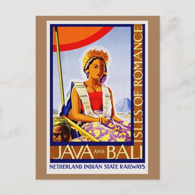 Postal Java vintage y Bali Indonesia por ferrocarril (Anverso)