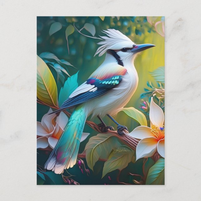 Postal Jay Crested Verde azulada Winged (Anverso)