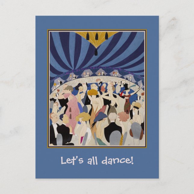 Postal Jazz Age Art Deco Las parejas bailando bailan arte (Anverso)