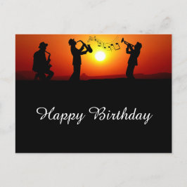 Postal Jazz Band Silhouette Naranja Sunset Birday
