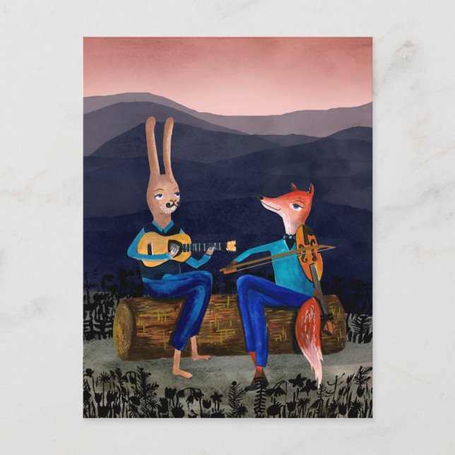 Postal Jazz gitano - animales lindos que juegan la (Anverso)