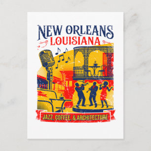 Postal Jazz Vintage de Nueva Orleans, Café y Arquitectura