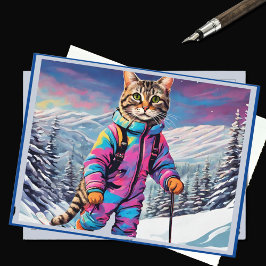 Postal Jazzy kitty en una gira de esquí