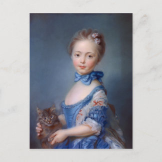 Postal Jean-Baptiste Perronneau: Chica con gatito