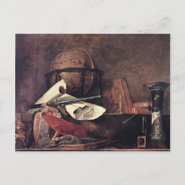 Postal Jean Chardin- Los atributos de las ciencias (Anverso)