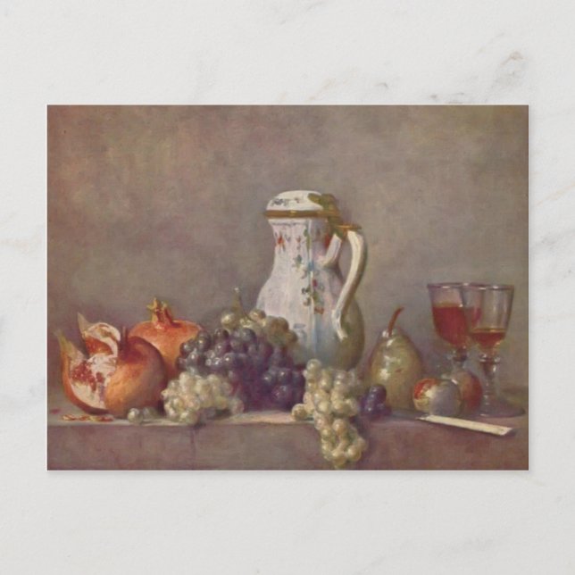 Postal Jean Chardin- Vida fija con tetera de porcelana (Anverso)