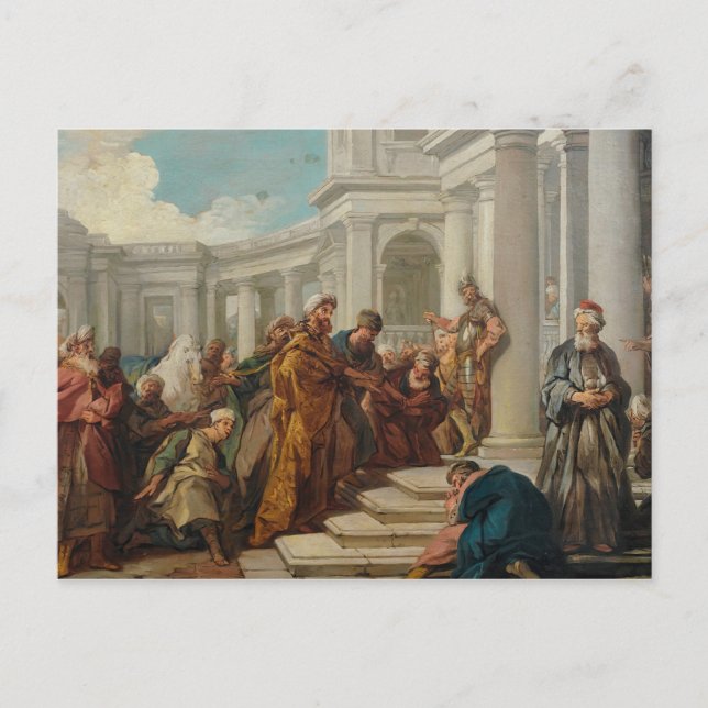 Postal Jean-Francois de Troy - El desdén de Mordecai (Anverso)