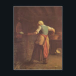 Postal Jean-Francois Millet- Pan de hornear para mujer<br><div class="desc">Esta obra maestra del género Realismo titulada "La mujer horneando pan" es hecha por el famoso pintor, Jean-Francois Millet, utilizando aceite sobre lienzo en 1854. En 1850 Millet firmó un acuerdo con Sensier, que le proporcionó materiales y dinero a cambio de dibujos y pinturas, mientras que Millet también pudo seguir...</div>