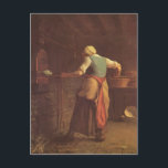 Postal Jean-Francois Millet- Pan de hornear para mujer<br><div class="desc">Esta obra maestra del género Realismo titulada "La mujer horneando pan" es hecha por el famoso pintor, Jean-Francois Millet, utilizando aceite sobre lienzo en 1854. En 1850 Millet firmó un acuerdo con Sensier, que le proporcionó materiales y dinero a cambio de dibujos y pinturas, mientras que Millet también pudo seguir...</div>