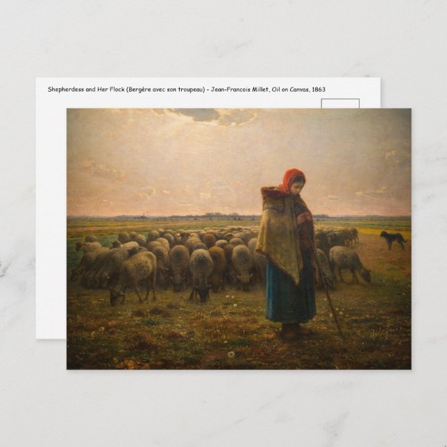 Postal Jean-Francois Millet - Pastora y rebaño 1863 (Anverso / Reverso)