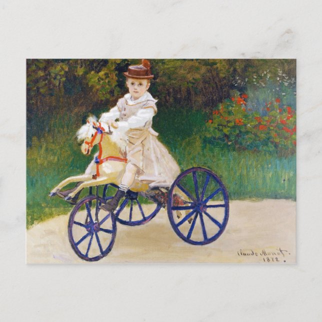 Postal Jean Monet en un caballo mecánico Claude Monet (Anverso)