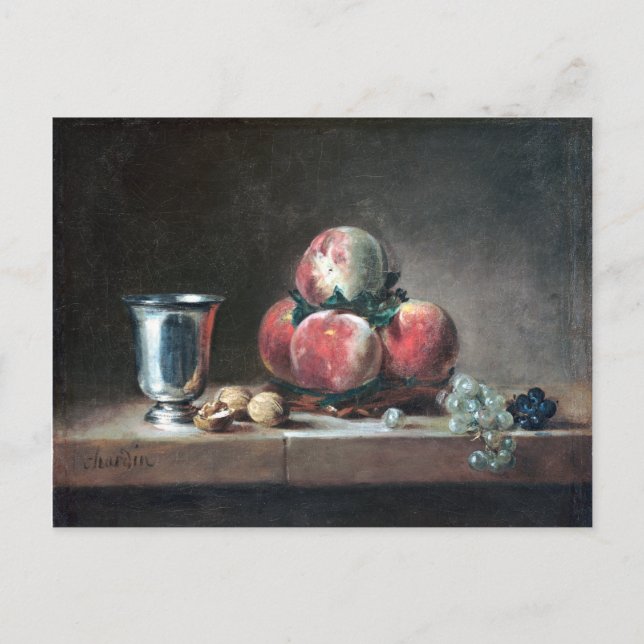 Postal Jean-Siméon Chardin mantiene la vida con melocoton (Anverso)