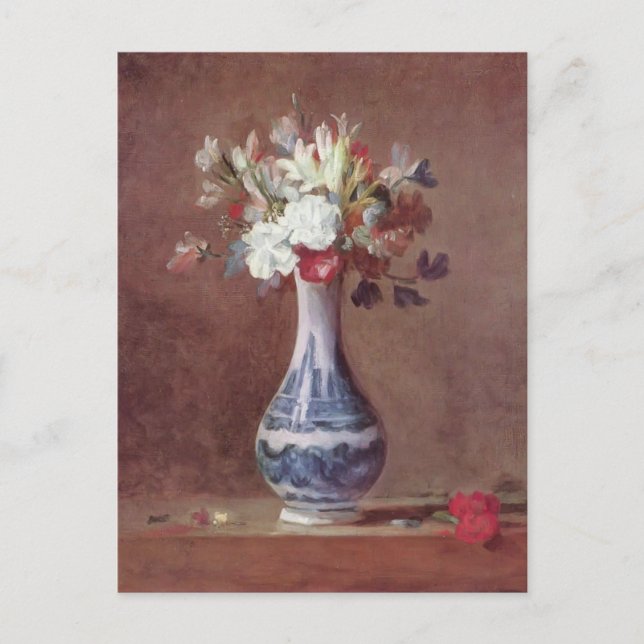 Postal Jean Simeon Chardin- Vida fija, flores en una caja (Anverso)