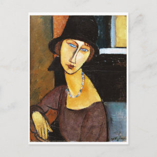 Postal Jeanne Hebuterne con sombrero y collar, Modigliani