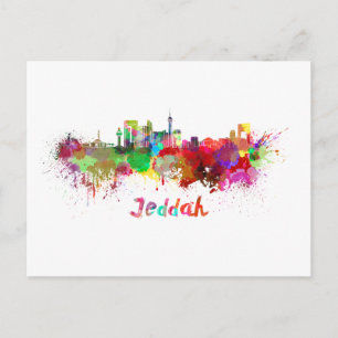 Postal Jeddah skyline in watercolor
