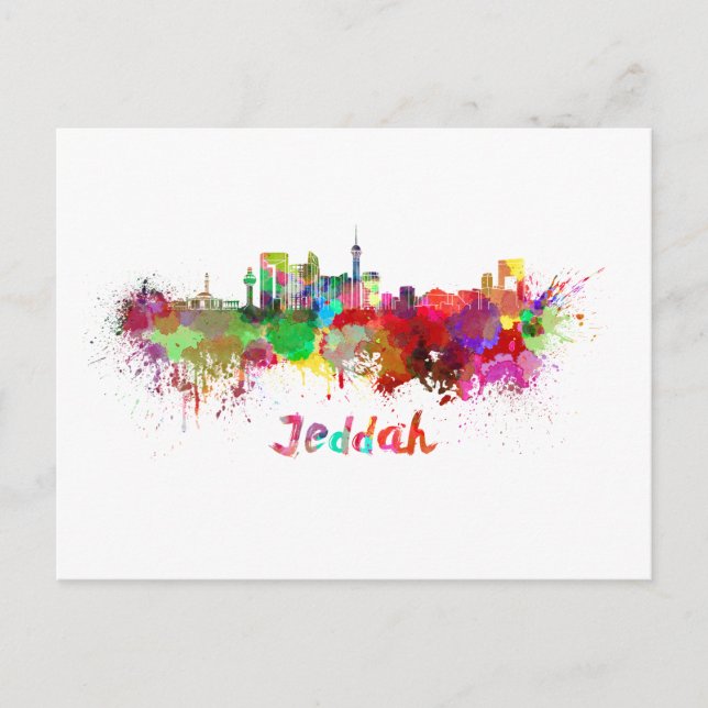 Postal Jeddah skyline in watercolor (Anverso)