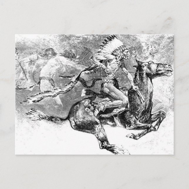 Postal Jefe indio cargando contra el caballo: Oeste salva (Anverso)