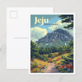 Postal Jeju Ilustracion de viajes de arte vintage de Core