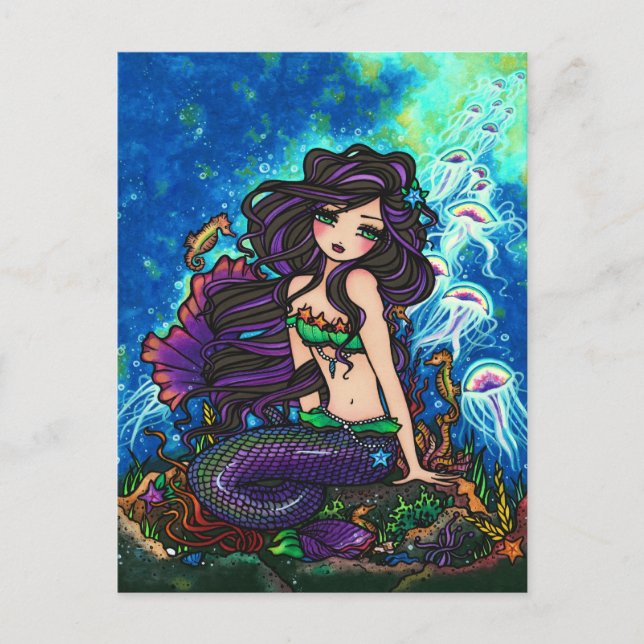 Postal Jellyfish Mermaid Fantasy Marine Art Postcard (Anverso)