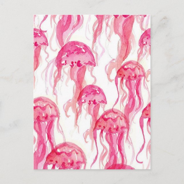 Postal Jellyfish Pink Watercolour Ocean Life (Anverso)