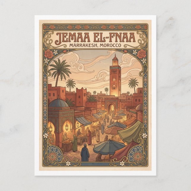 Postal Jemaa el-Fnaa Marrakech Marruecos (Anverso)
