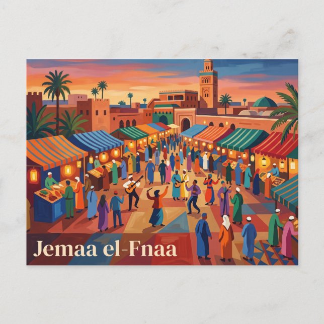 Postal Jemaa el-Fnaa Marruecos (Anverso)
