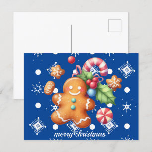 Postal Jengibre Navidad Menta Azul Nombre Nieve