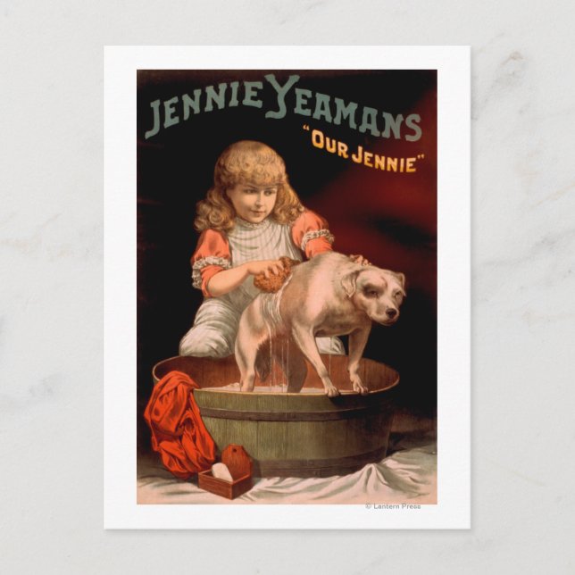 Postal Jennie Yeamans Chica Lavando Perro "Nuestra Jennie (Anverso)