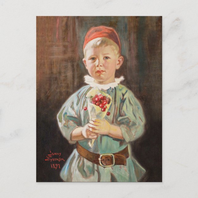 Postal Jenny Nyström Boy con cerezas Niños pequeños (Anverso)