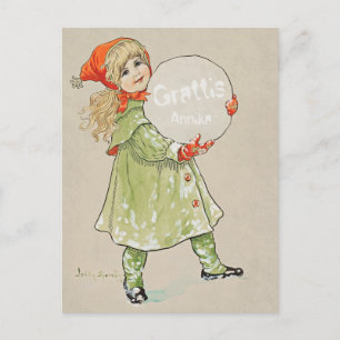 Postal Jenny Nyström Flicka med snöboll CC0819 Grattis
