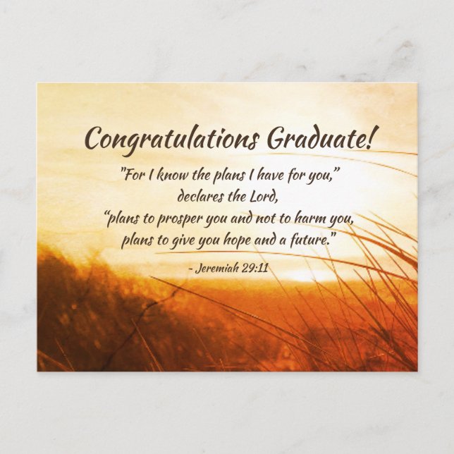 Postal Jeremiah 29:11 "Conozco los planes" Graduación (Anverso)