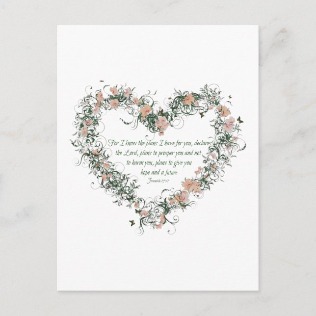 Postal Jeremiah 29:11 Flower Heart Postcard (Anverso)
