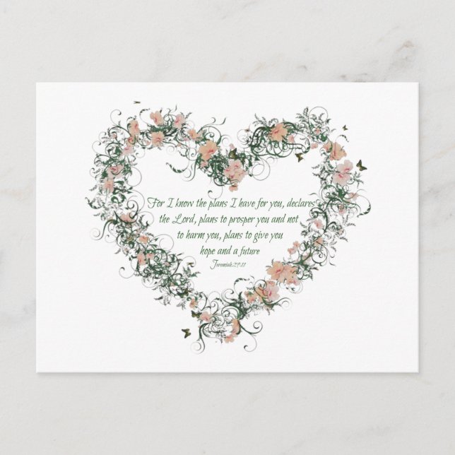 Postal Jeremiah 29:11 Flower Heart Postcard (Anverso)
