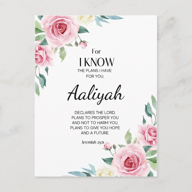 Postal Jeremiah 29:11 Rosa Rosa Personalizada (Anverso)