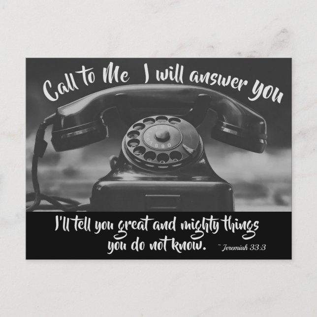 Postal Jeremías 33:3 Llámame te responderé, Biblia (Anverso)