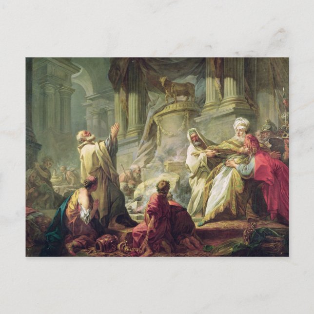 Postal Jeroboam Sacrificando al becerro de oro, 1752 (Anverso)