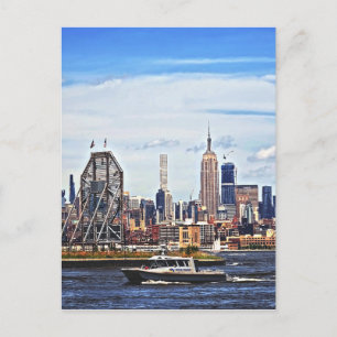Postal Jersey City NJ - Barco de la Policía junto al relo