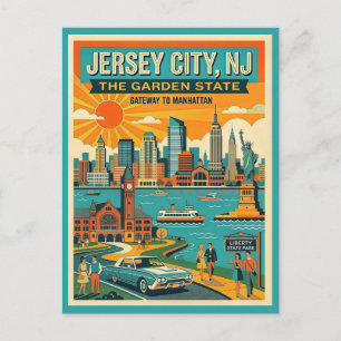 Postal Jersey City NJ Puerta de entrada a Manhattan Retro