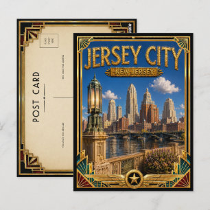 Postal Jersey City Nueva Jersey Arte Deco Vintage Edad Do