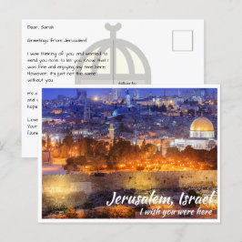 Postal Jerusalén Israel con la cúpula de la roca de noche