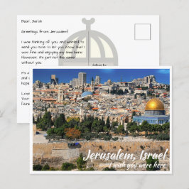 Postal Jerusalén Israel con muro y cúpula de la roca