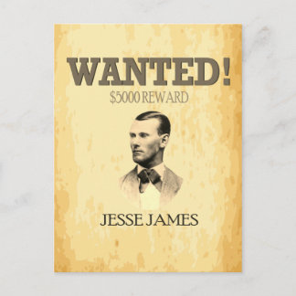 Postal Jesse James Wanted Outlaw 🚨 Wild West USA