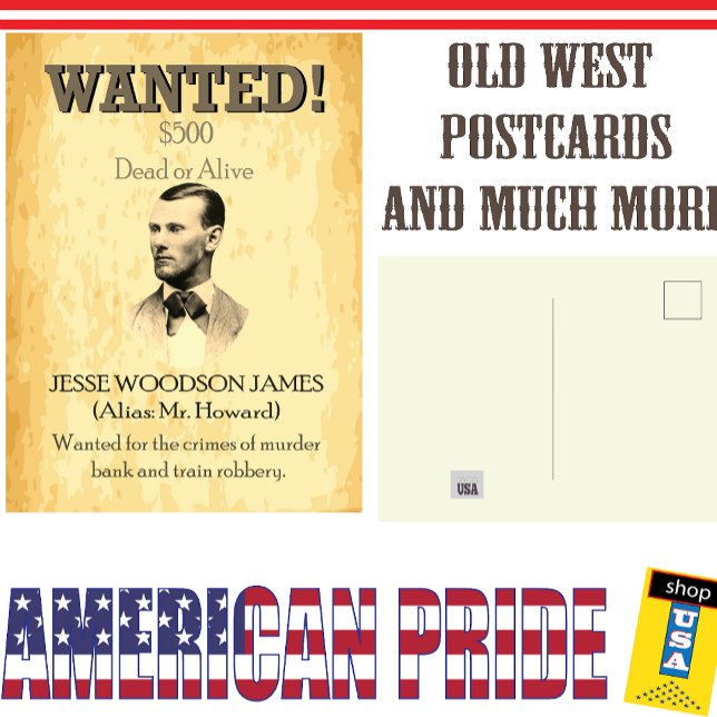 Postal Jesse James Wanted Outlaw 🚨 Wild West USA Poster (Subido por el creador)