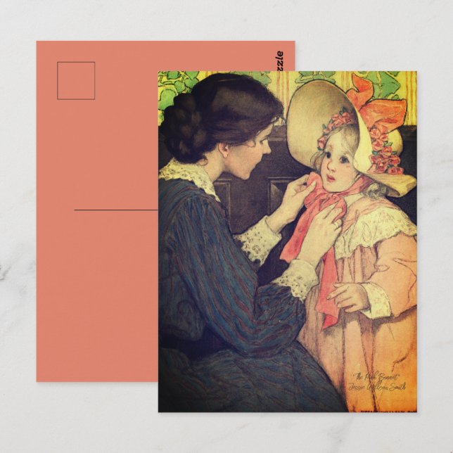 Postal Jessie Wilcox Smith "El Bonete Rosa" (Anverso / Reverso)