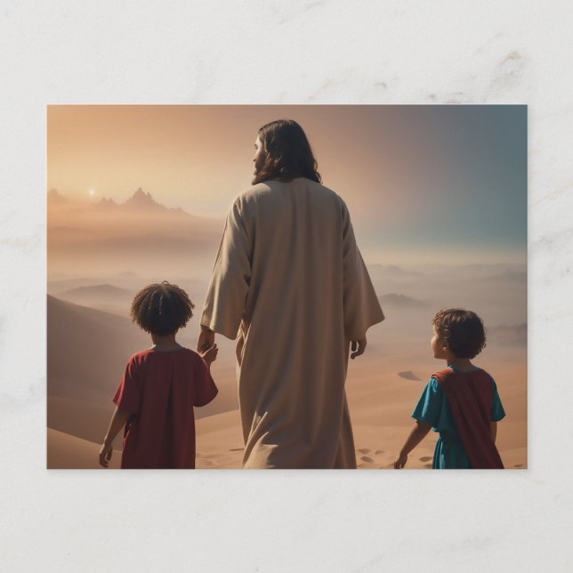 Postal Jesucristo con niños (Anverso)