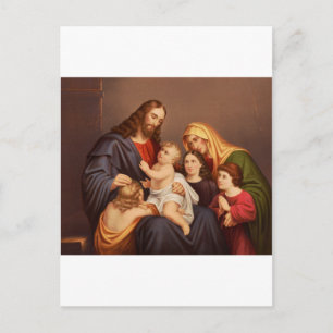 Postal Jesucristo con Niños Arte Premium Fino