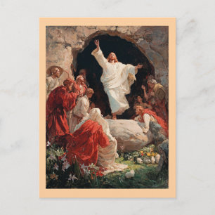 Postal Jesucristo resucitando del sepulcro,
